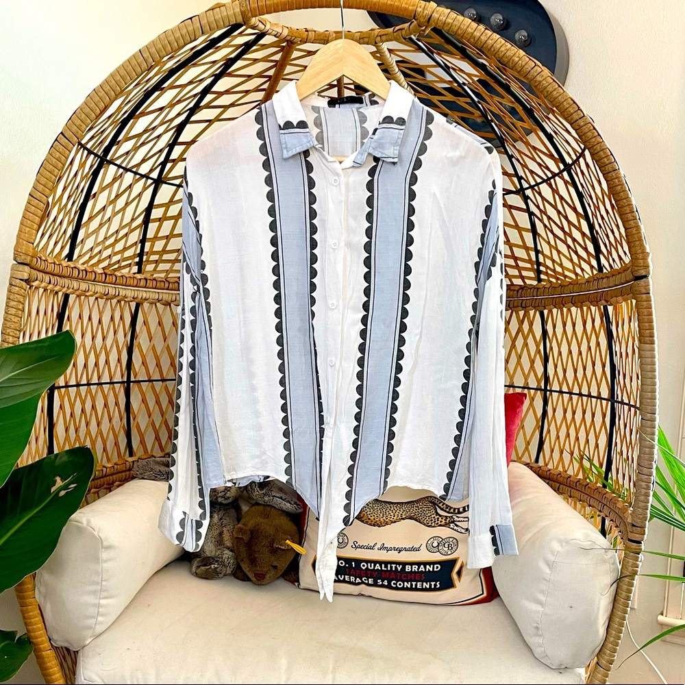 White and Blue Striped Tie-Front Blouse